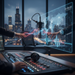 Nowoczesne studio radiowe w Chicago Media Express oferujące reklamę 24/7 dla polonijnych firm.